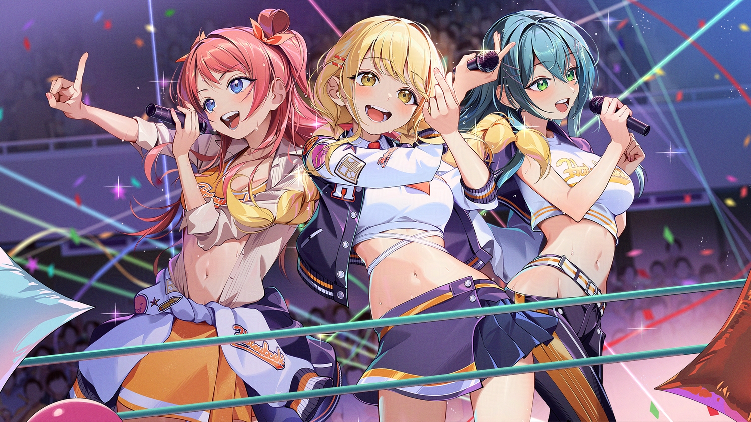 aliasing, aqua_hair, blonde_hair, blue_eyes, braids, fujita_kotone, gakuen_idolmaster, green_eyes