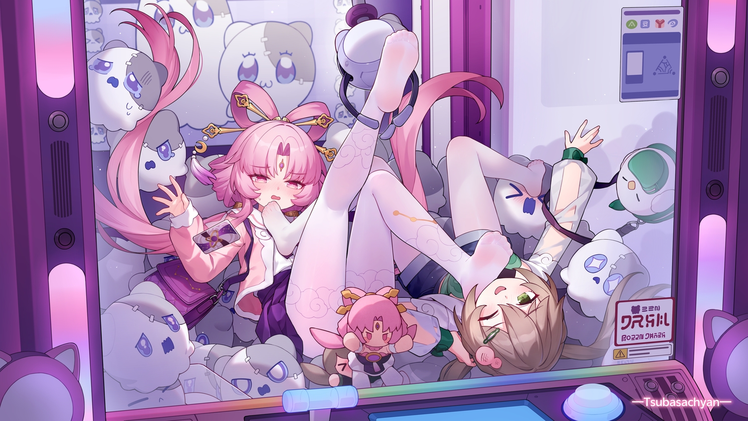 2girls, blush, brown_hair, doll, fu_xuan_(honkai:_star_rail), green_eyes, honkai_(series), honkai:_star_rail