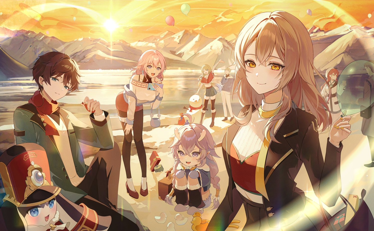aqua_eyes, bailu_(honkai:_star_rail), blonde_hair, blue_eyes, blush, boots, braids, brown_hair