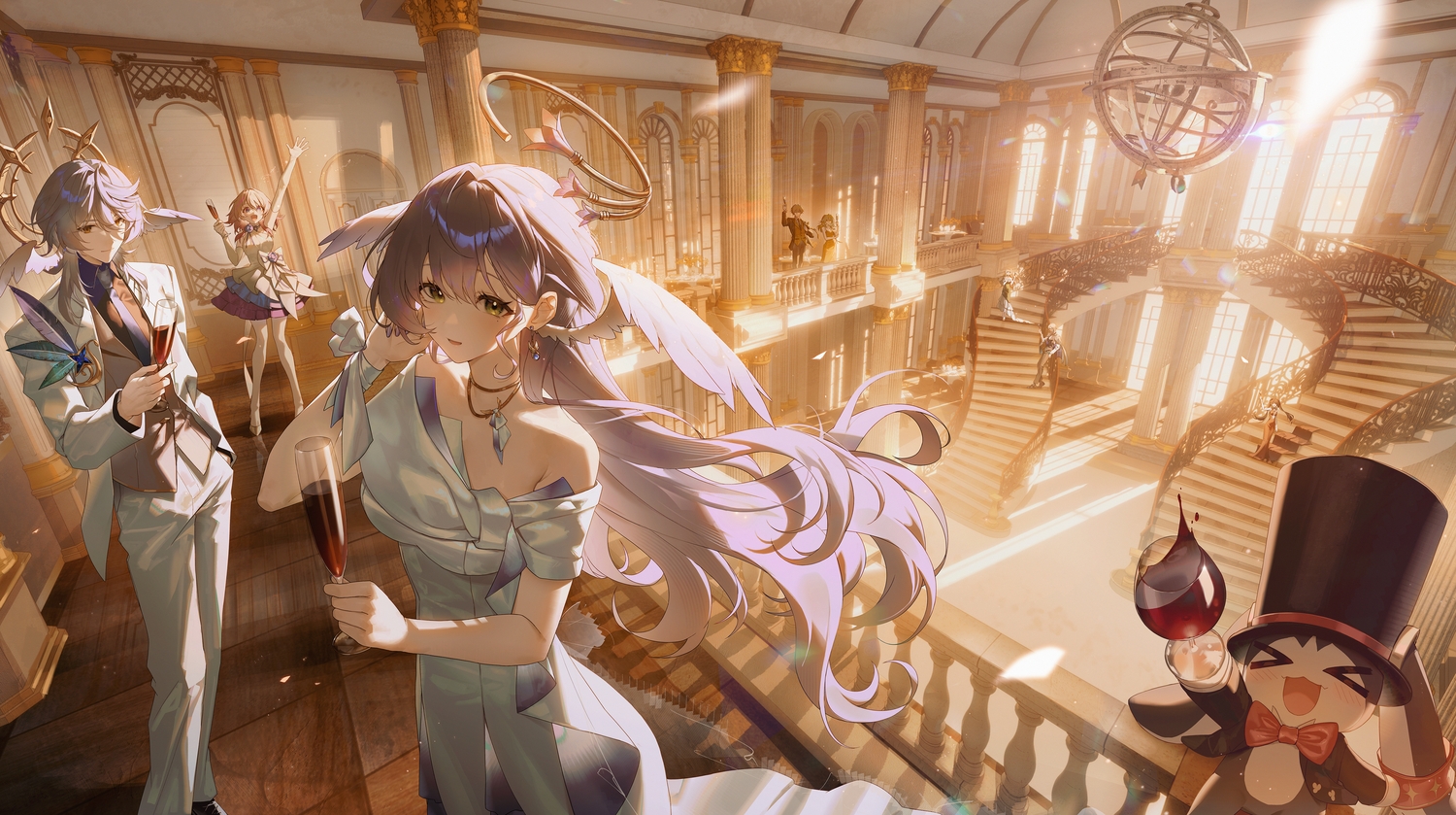3d, aventurine_(honkai:_star_rail), black_hair, bow, brown_eyes, caelus_(honkai:_star_rail), cape, cat_smile