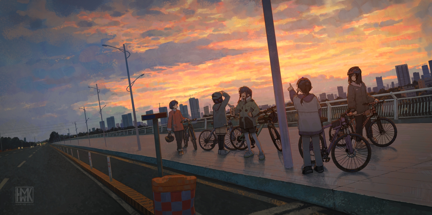 bicolored_eyes, brown_eyes, building, camera, chinese_clothes, city, clouds, dark