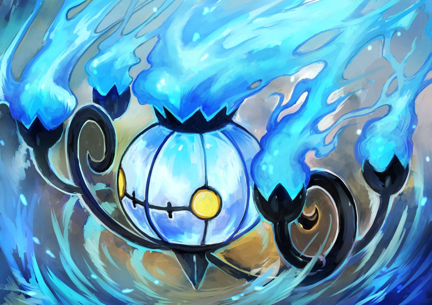 chandelure, close, day_walker1117, fire, no_humans, pokemon, yellow_eyes
