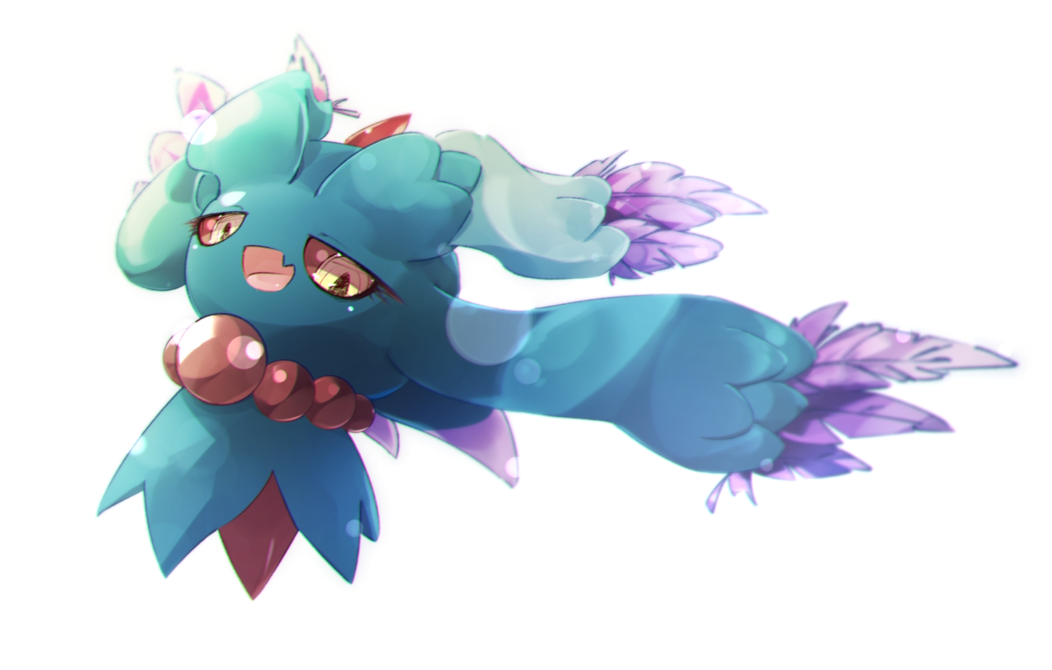 fang, feathers, flutter_mane, gorilla_(bun0615), horns, necklace, no_humans, pokemon, white, yellow_eyes