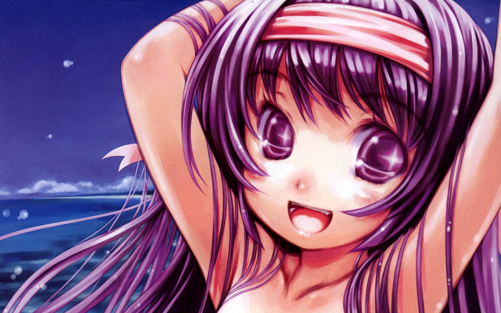 close, clouds, focke_wulf, headband, loli, long_hair, purple_eyes, purple_hair