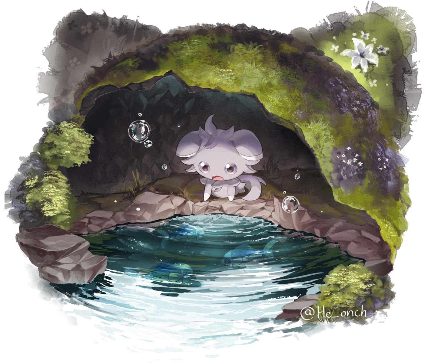 animal, bubbles, cat, espurr, fish, flowers, grass, makigaihe