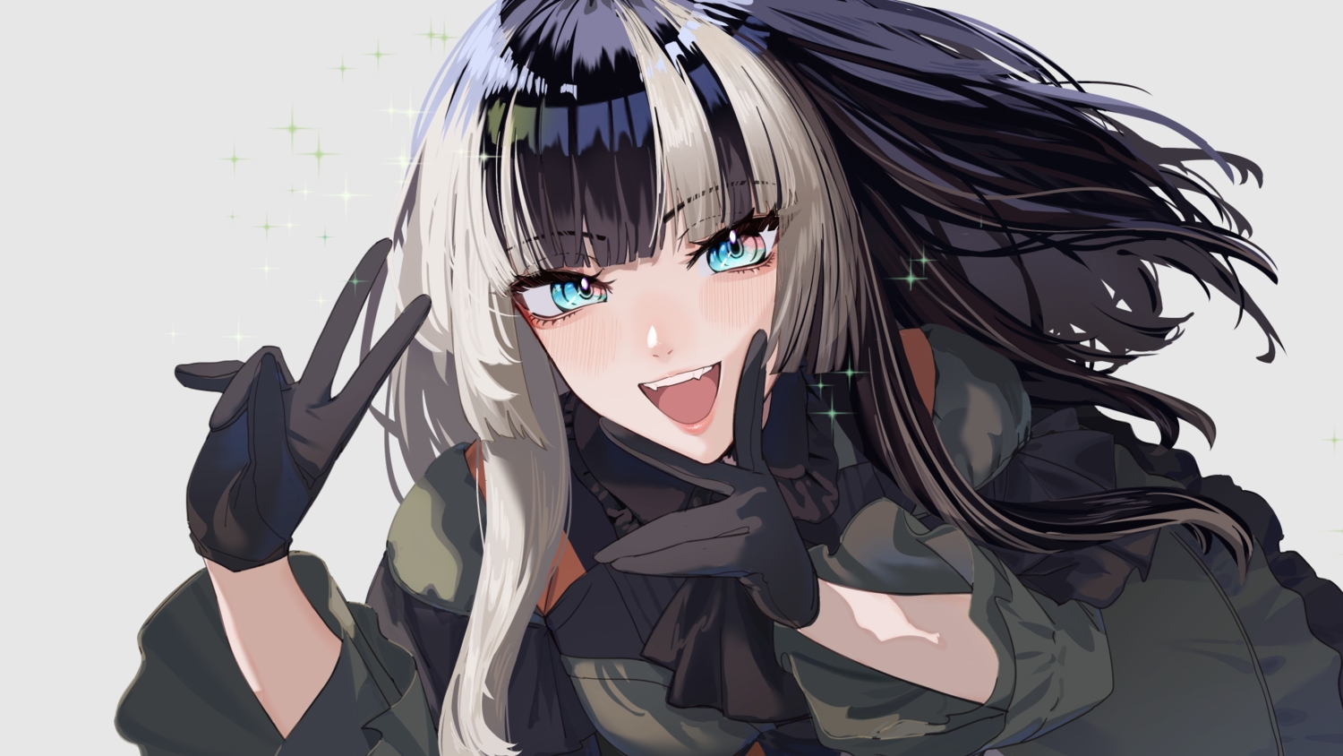 aqua_eyes, blush, close, dress, fang, gloves, goth-loli, hololive