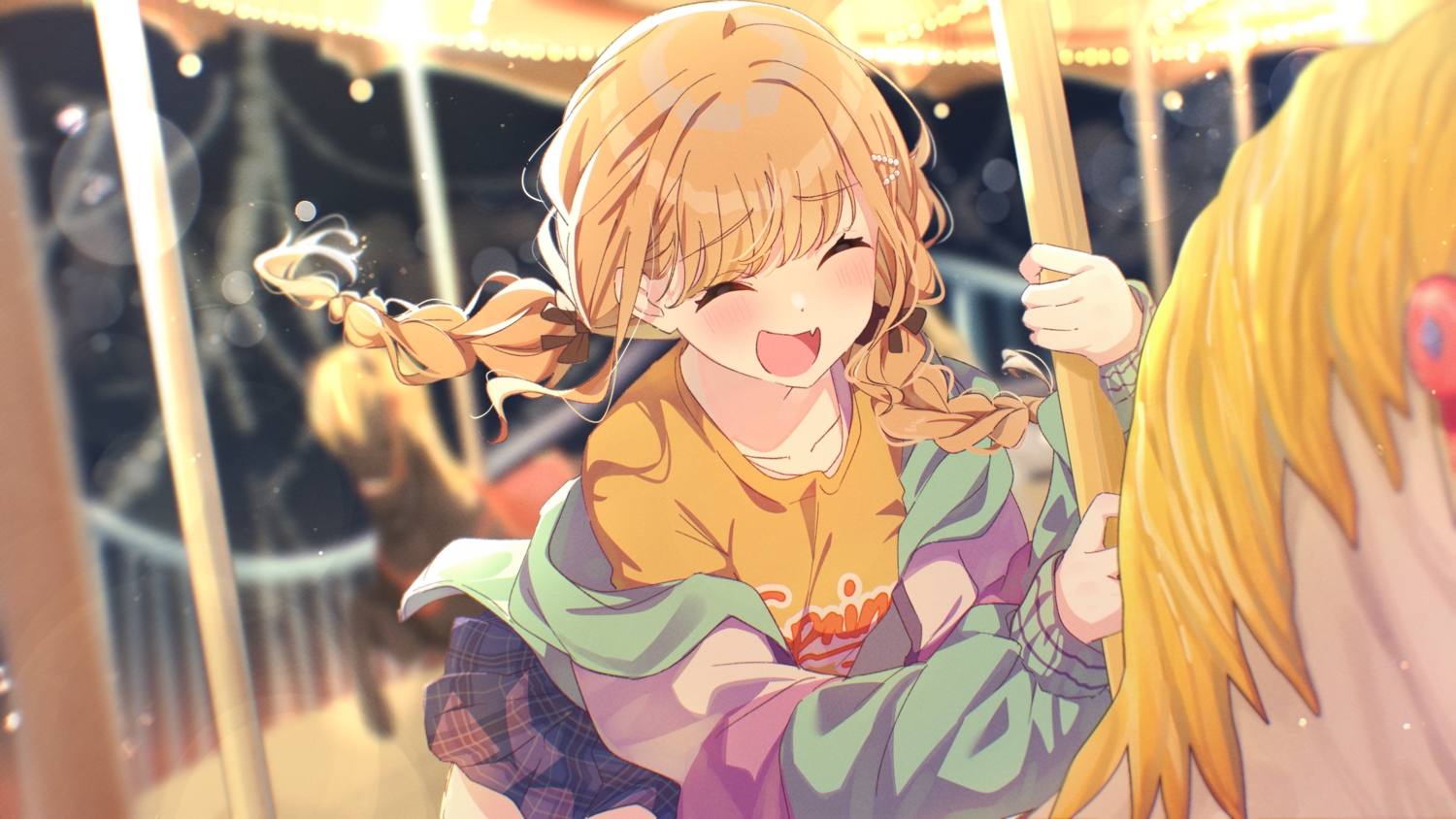 blonde_hair, blush, fang, fujita_kotone, gakuen_idolmaster, hood, idolmaster, long_hair