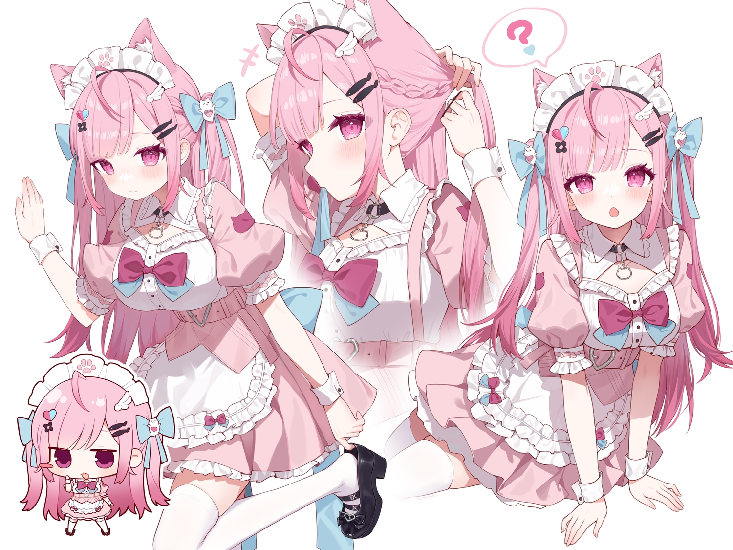 animal_ears, apron, blush, bow, catgirl, cat_smile, collar, dress