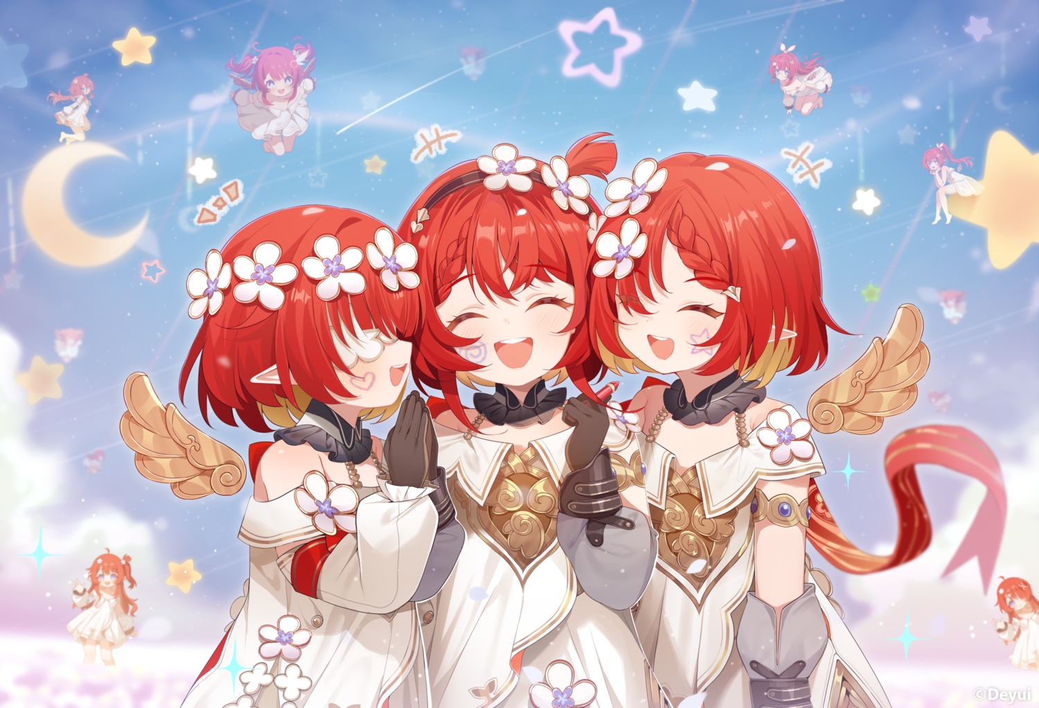 aliasing, barefoot, blindfold, blue_eyes, blush, braids, choker, clouds