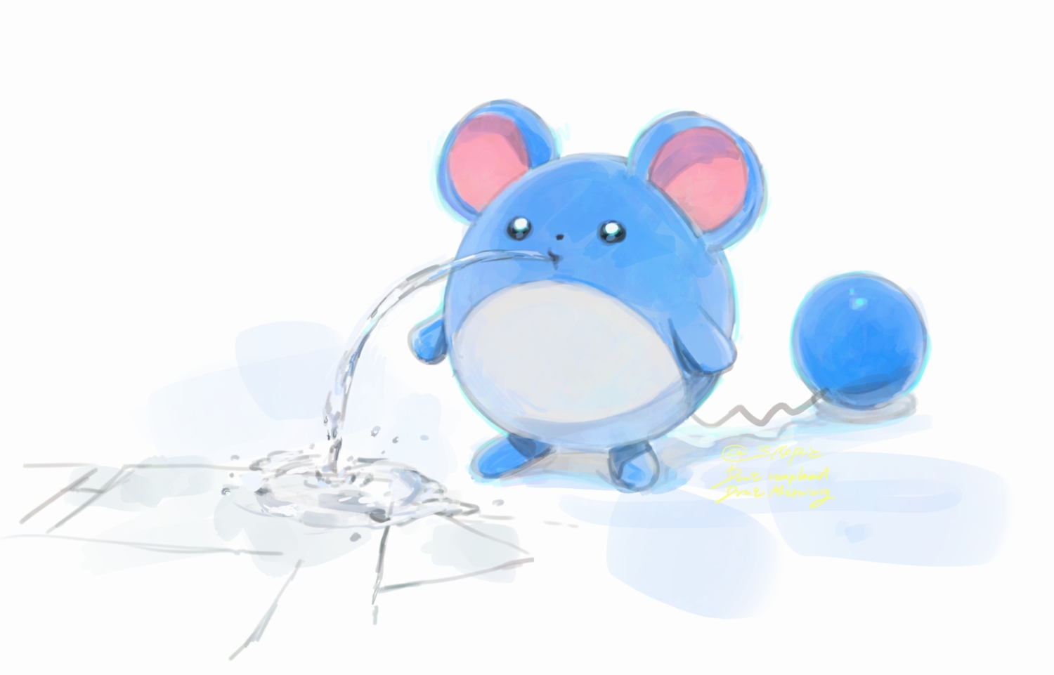 314pic, black_eyes, marill, no_humans, pokemon, signed, sketch, water, white
