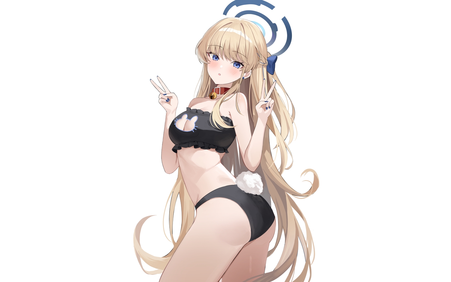 ass, asuma_toki, bell, blonde_hair, blue_archive, blue_eyes, blush, bow