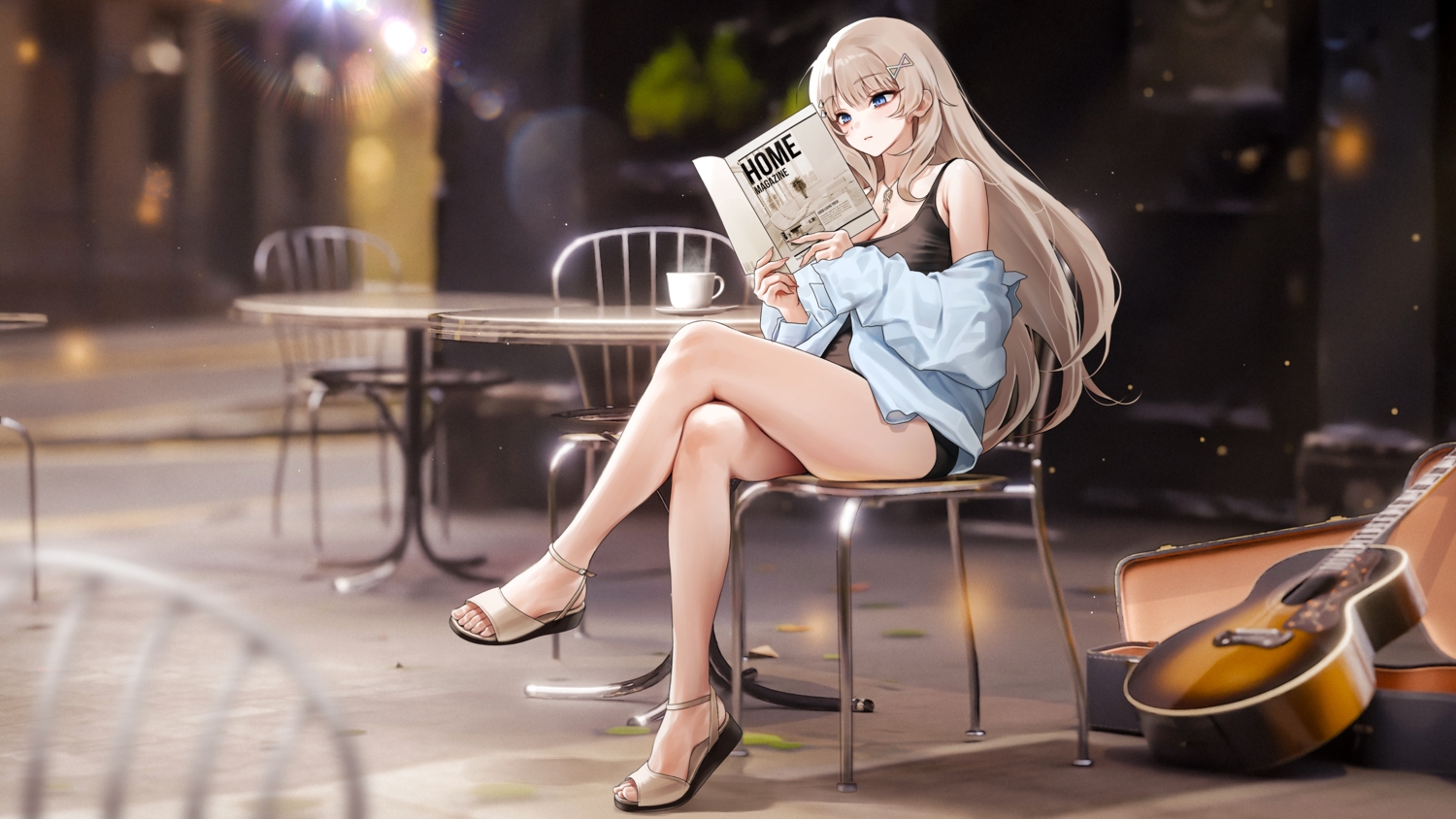 3d, blonde_hair, blue_eyes, book, breasts, building, chano39, cleavage