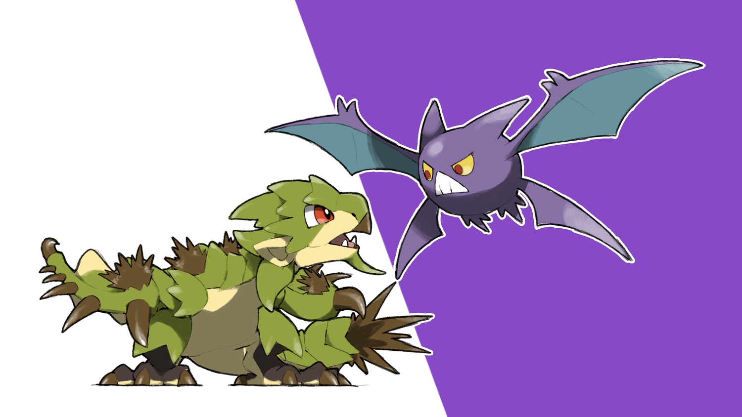 blacknirrow, crobat, crossover, monster_hunter, no_humans, pokemon, rathian, red_eyes