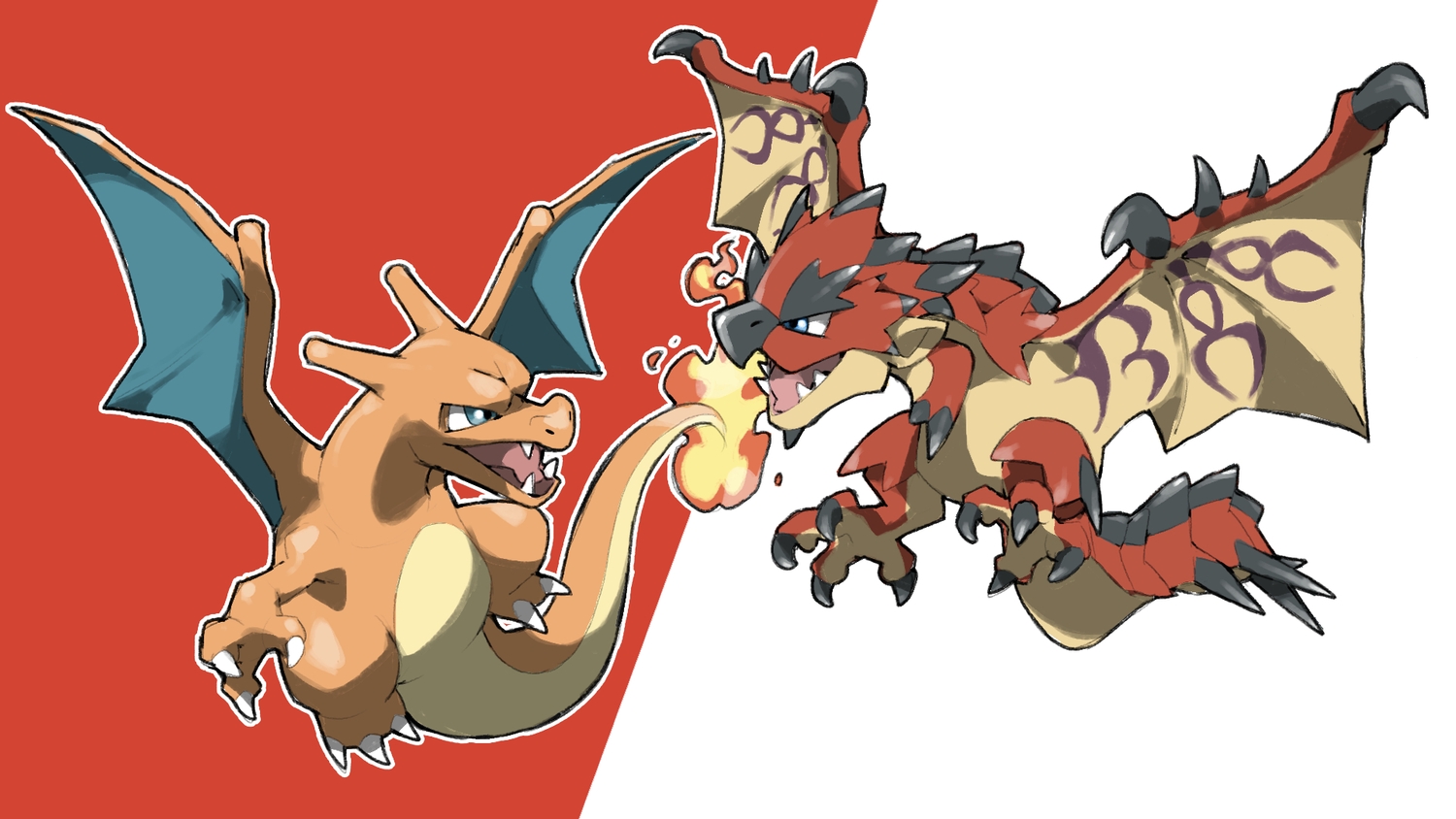 blacknirrow, blue_eyes, charizard, crossover, dragon, fire, monster_hunter, pokemon