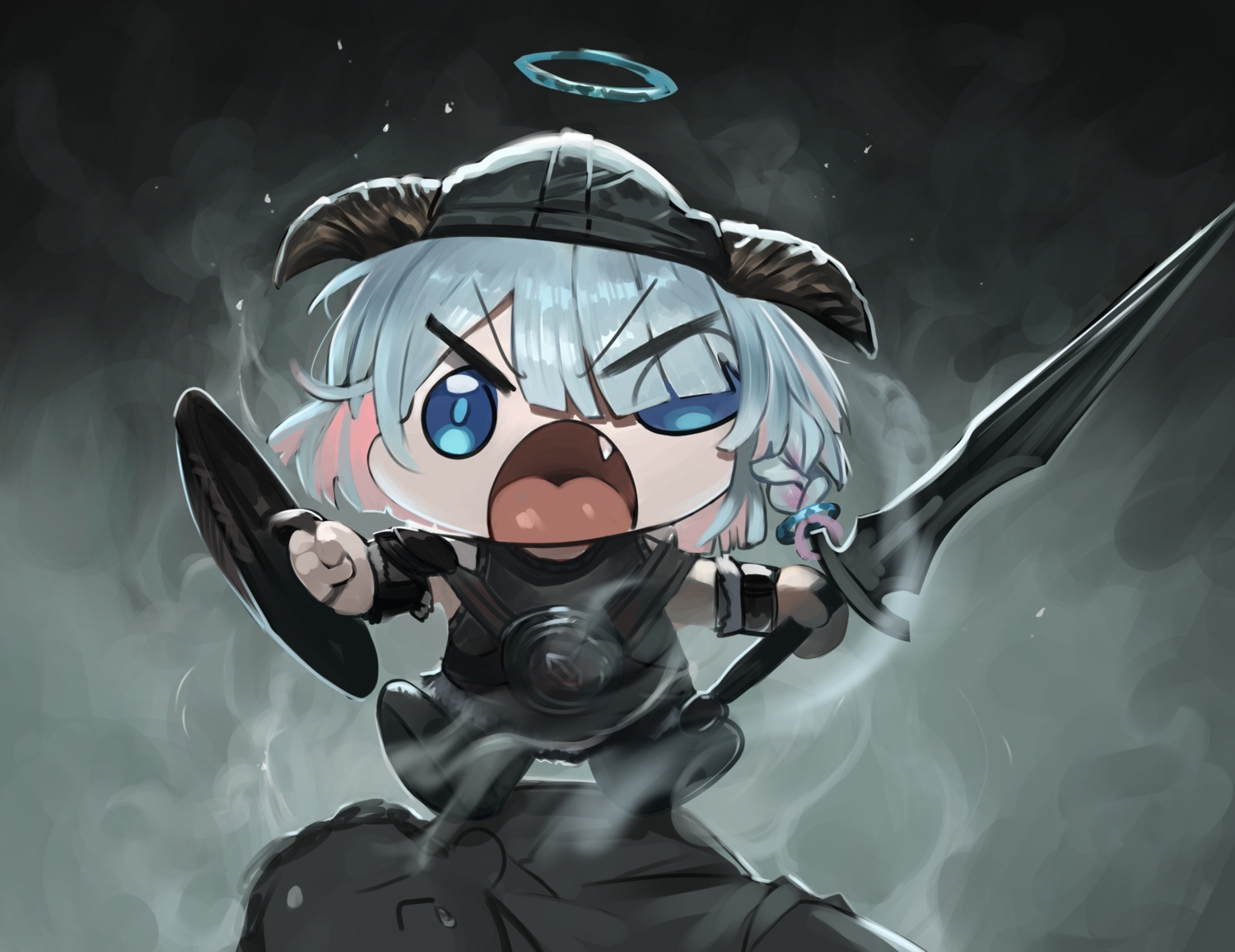 armor, arona_(blue_archive), blue_archive, blue_eyes, braids, chibi, cosplay, dokomon