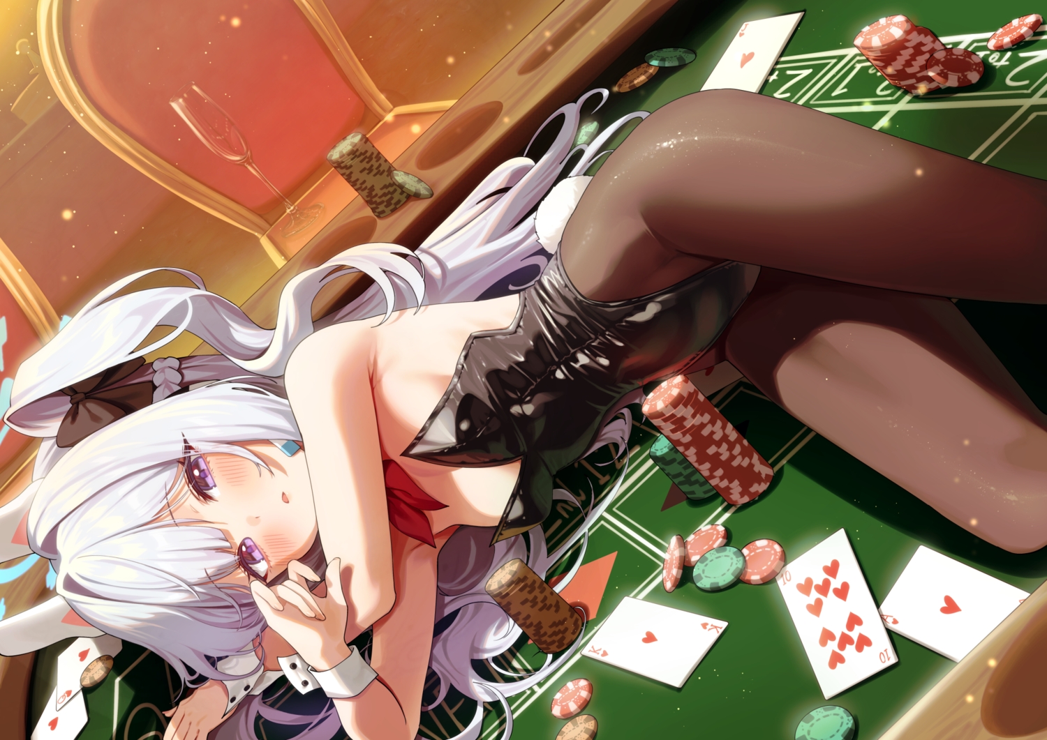 animal_ears, blue_archive, bow, braids, breasts, bunny_ears, bunnygirl, leotard
