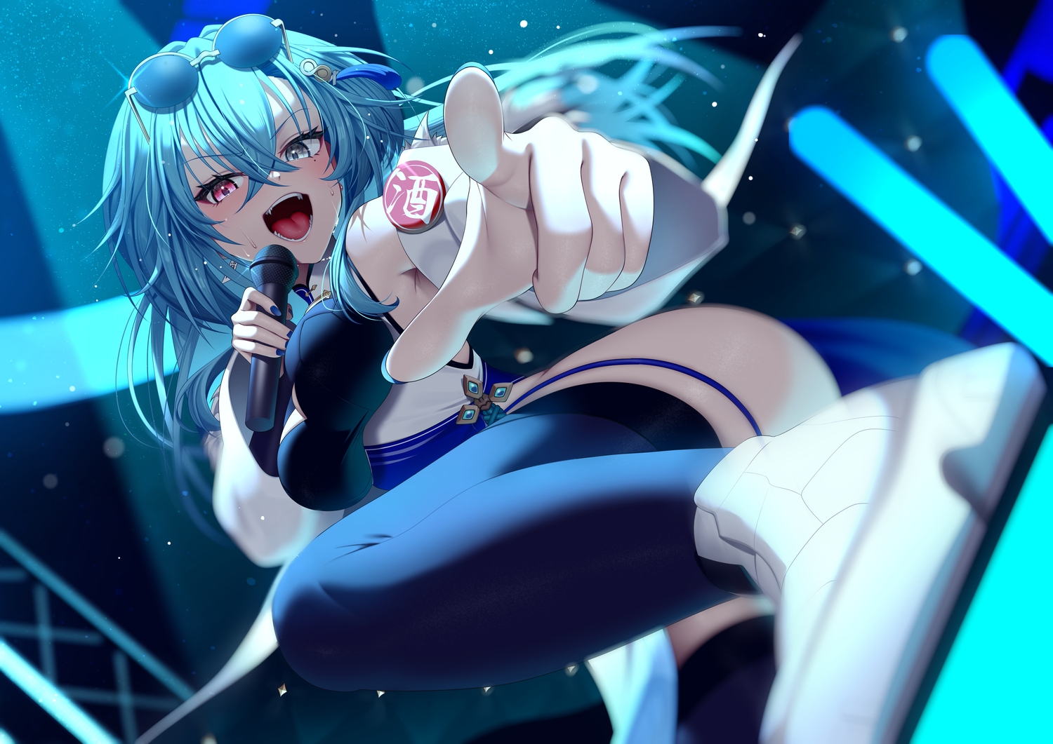 aogiri_koukou, aqua_hair, bicolored_eyes, breasts, chinese_clothes, chinese_dress, cleavage, close