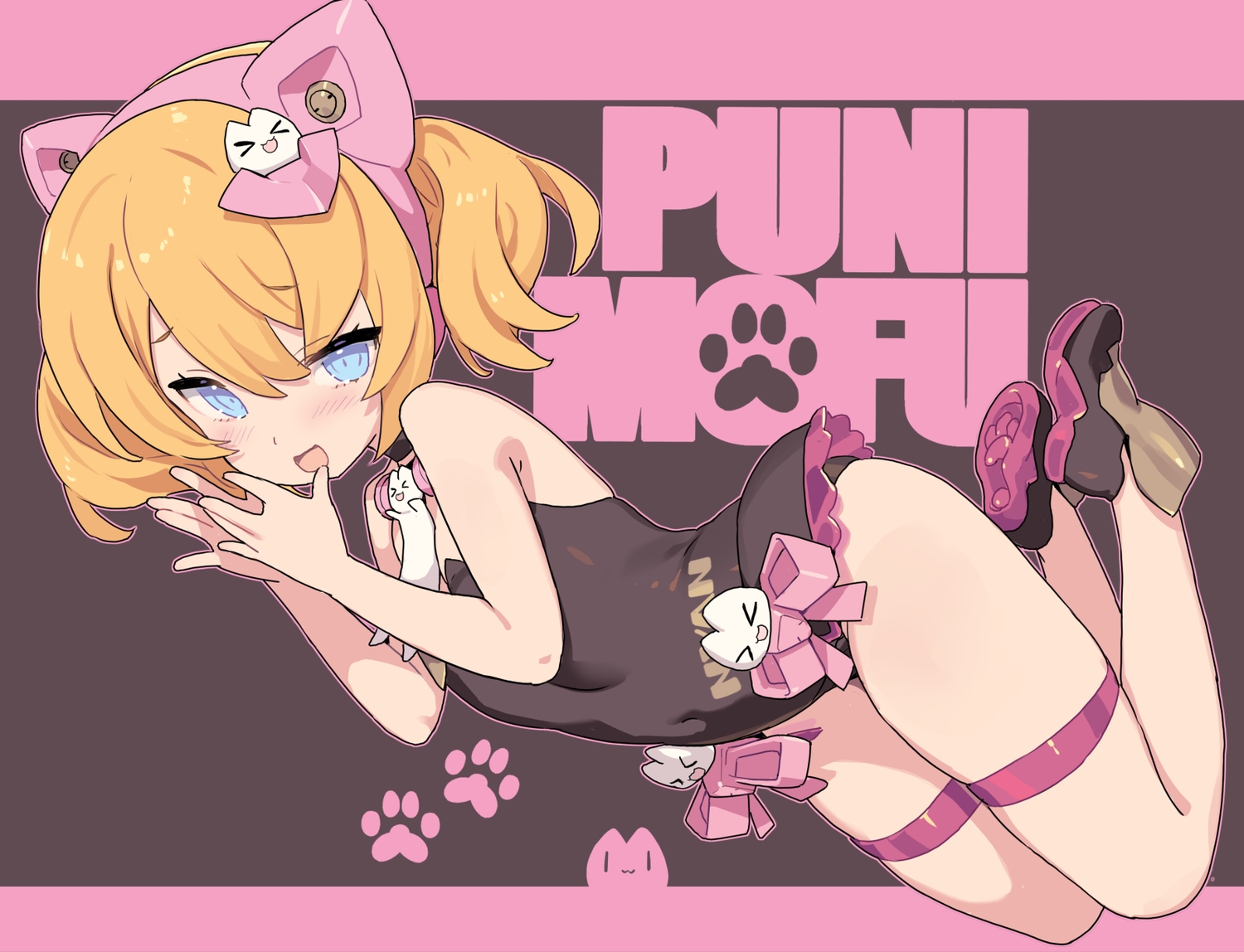 animal_ears, blade_(galaxist), blonde_hair, blue_eyes, blush, bow, choker, flat_chest