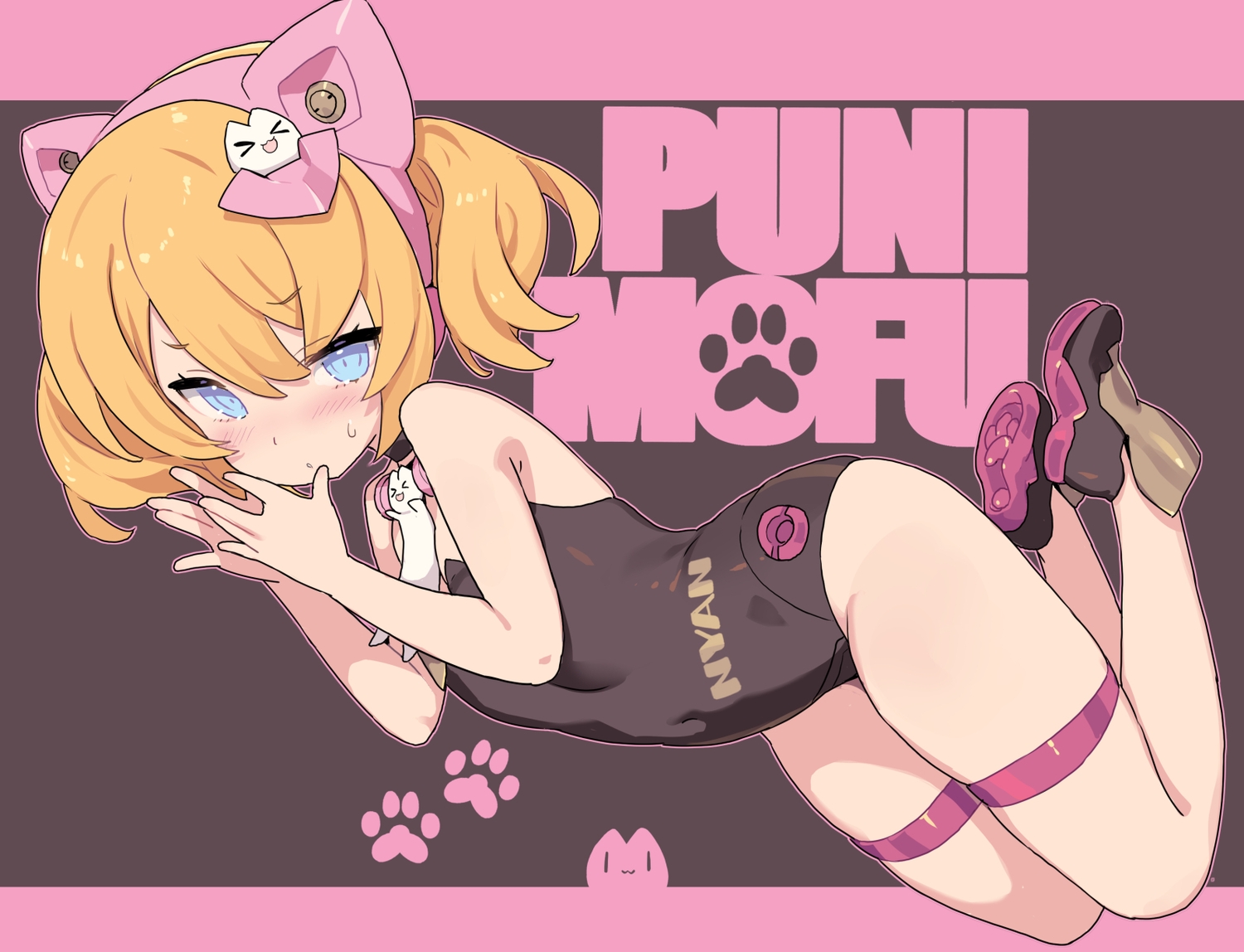 animal_ears, blade_(galaxist), blonde_hair, blue_eyes, blush, bow, choker, flat_chest
