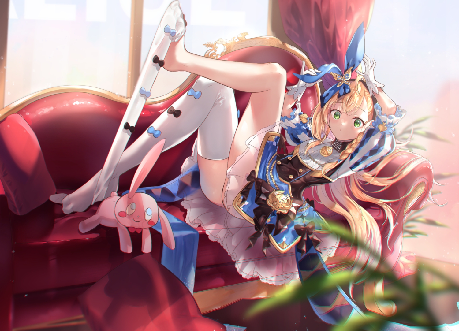 alice_in_wonderland, alice_(wonderland), blonde_hair, bow, braids, bunny, chan100577, choker