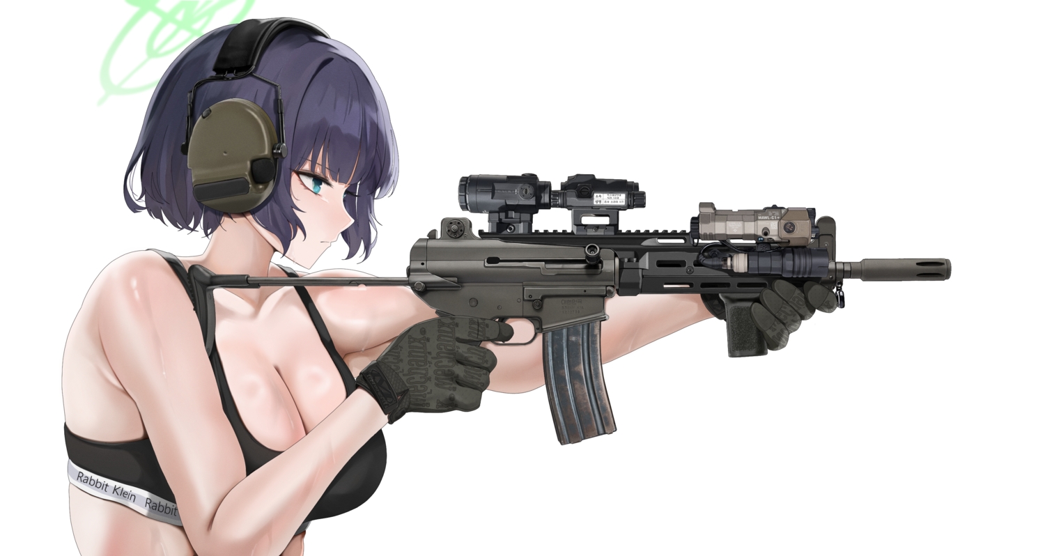 aqua_eyes, black_hair, blue_archive, breasts, cleavage, close, fte_(fifteen_199), gloves