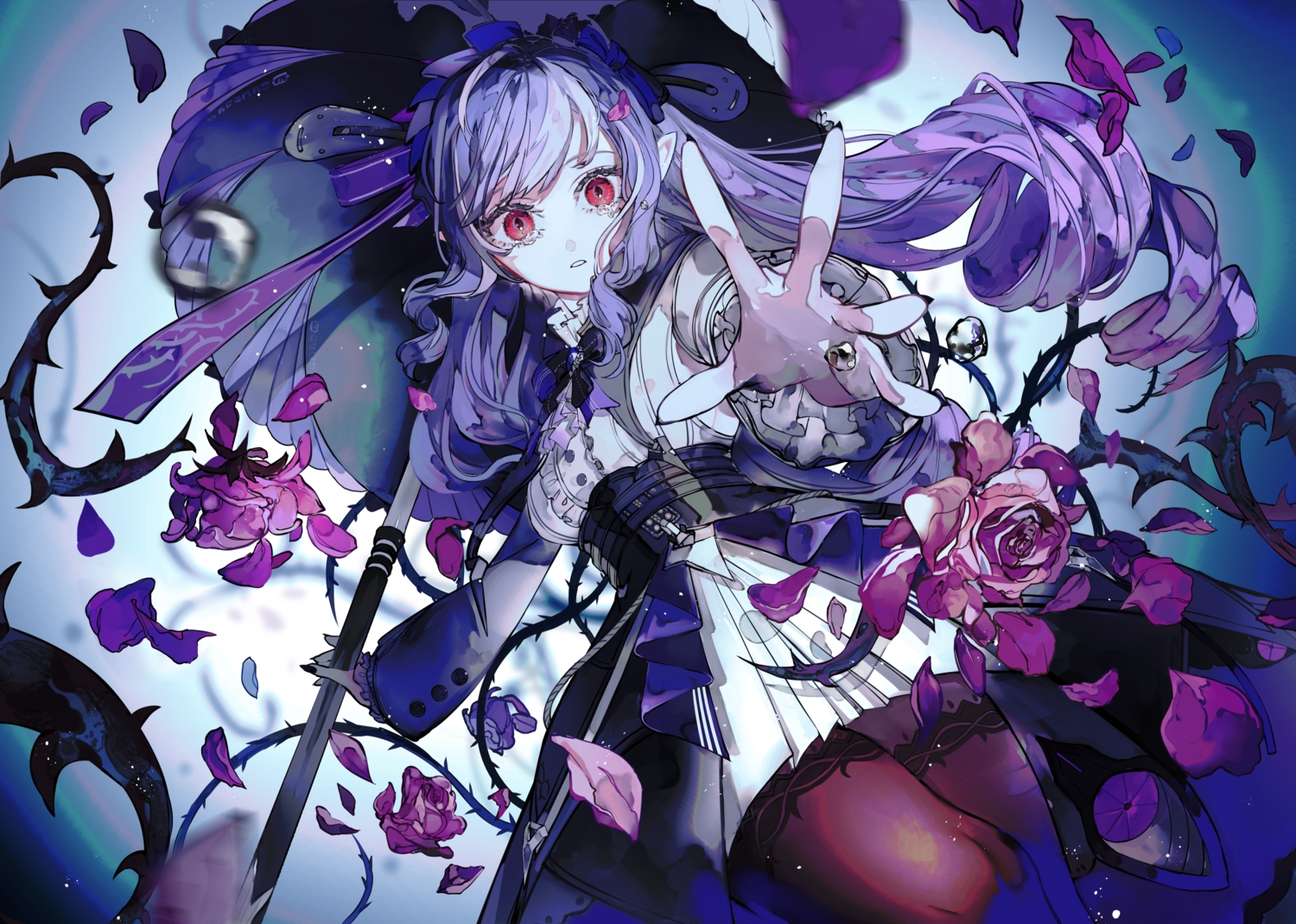 corset, crying, dress, flowers, goth-loli, headdress, lolita_fashion, long_hair