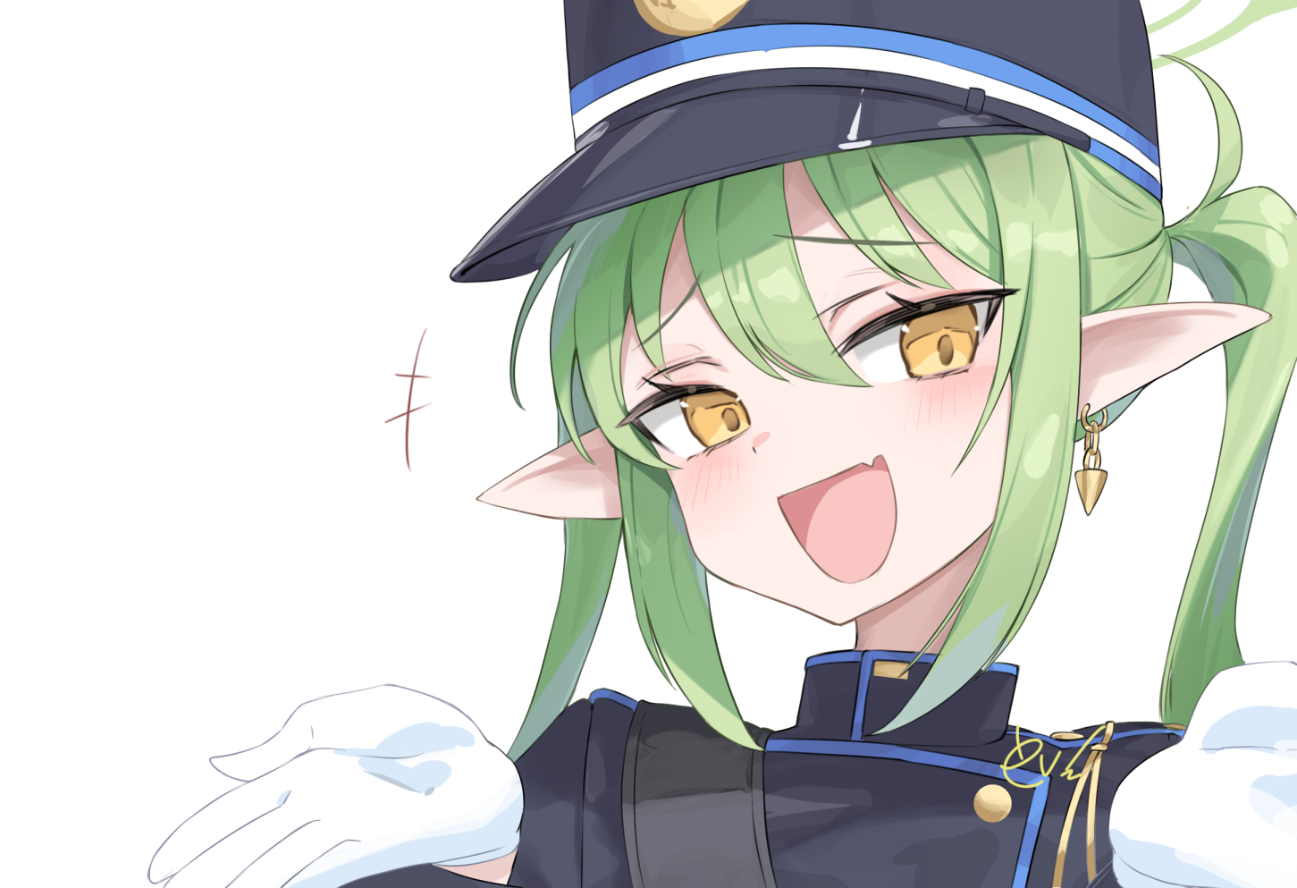blue_archive, blush, close, ev_(dai00888), fang, gloves, green_hair, hat