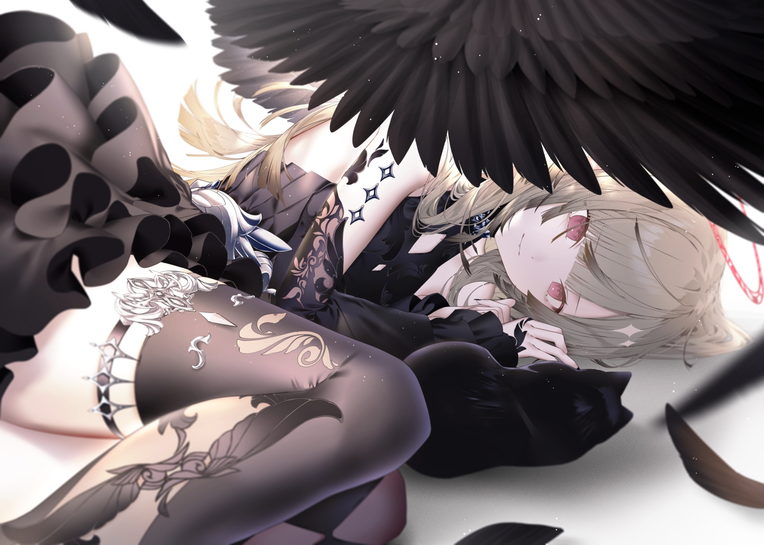angel, animal, brown_hair, cat, dress, feathers, halo, kotarou_(kot_mochi)
