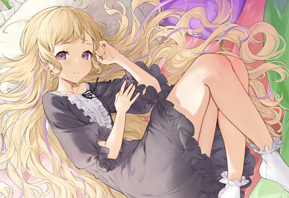 aliasing, bed, blonde_hair, dress, elise_(fire_emblem), fire_emblem, fire_emblem_fates, fire_emblem_if