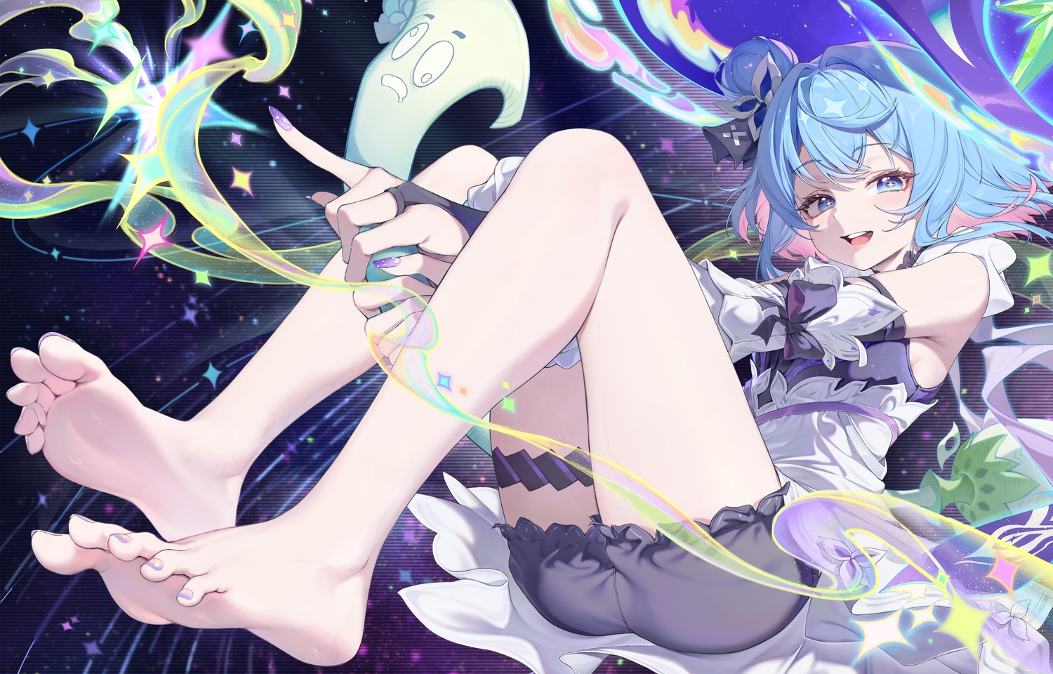 aliasing, arena_of_valor, barefoot, bloomers, blue_eyes, blue_hair, blush, dress