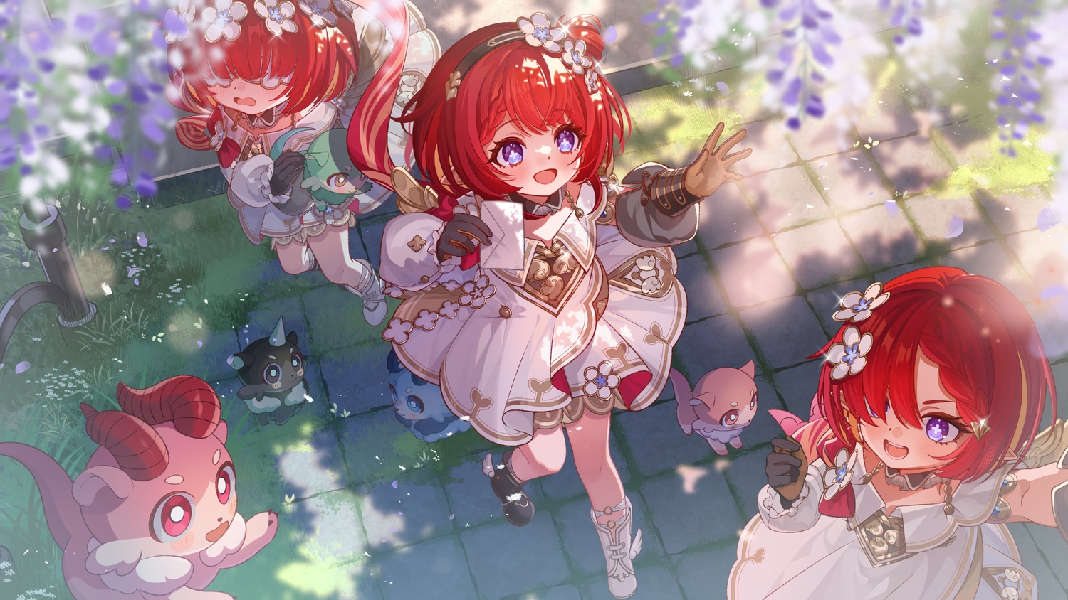 animal, blindfold, blue_eyes, blush, boots, braids, camunekoz, choker