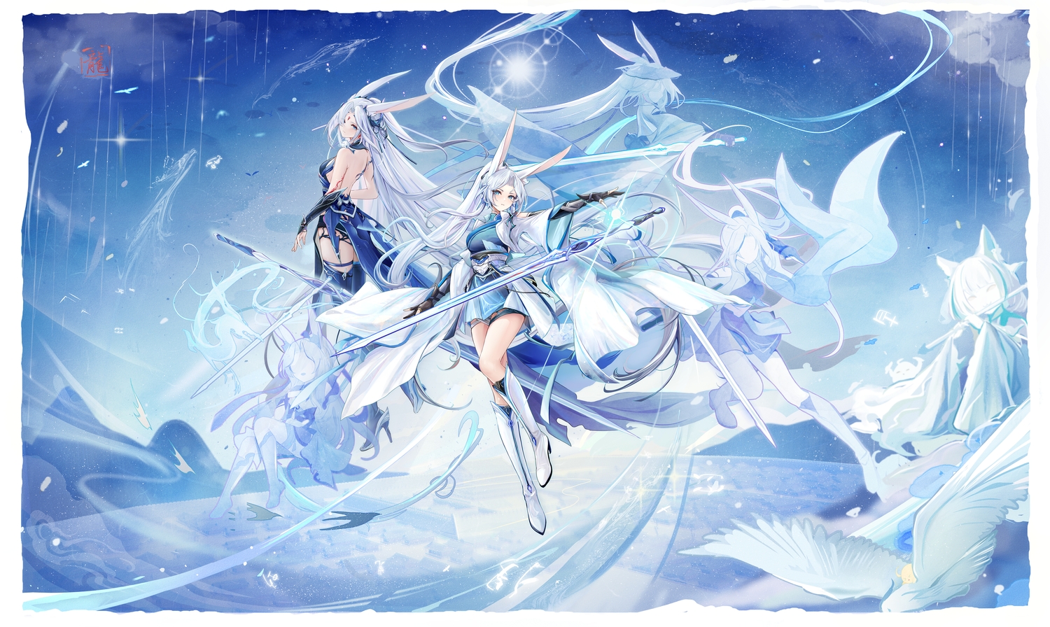 aliasing, animal, animal_ears, anthropomorphism, azur_lane, banchiyuebai, bird, blue_eyes