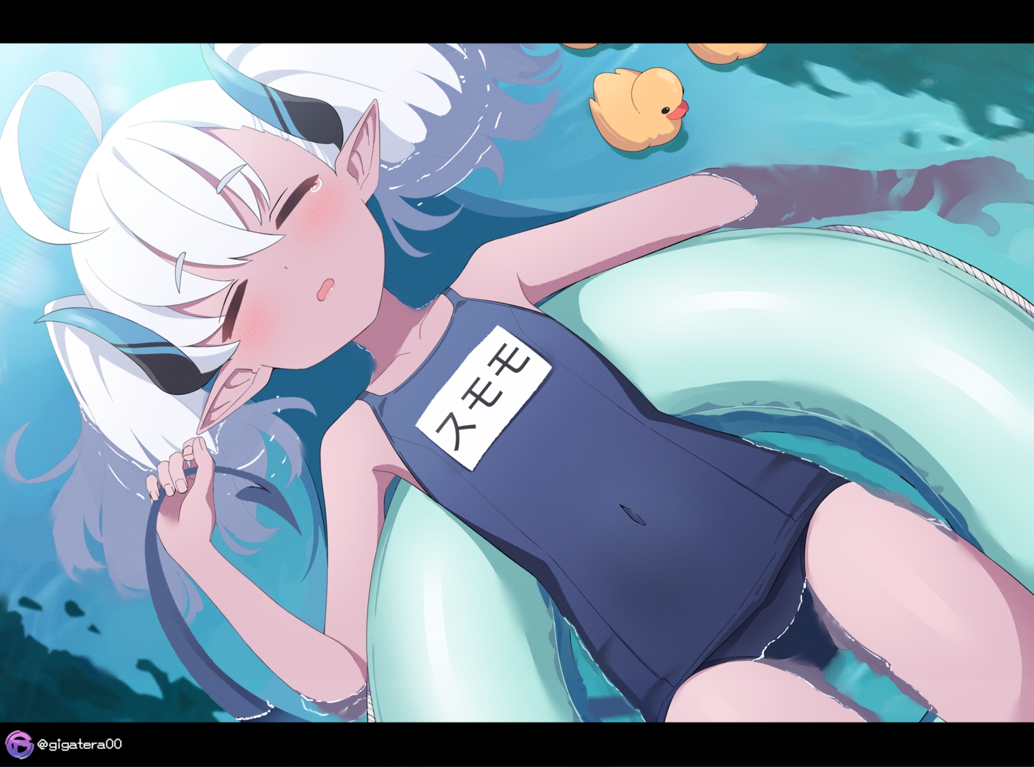 aliasing, blue_archive, blush, close, dark_skin, flat_chest, giga-tera, horns