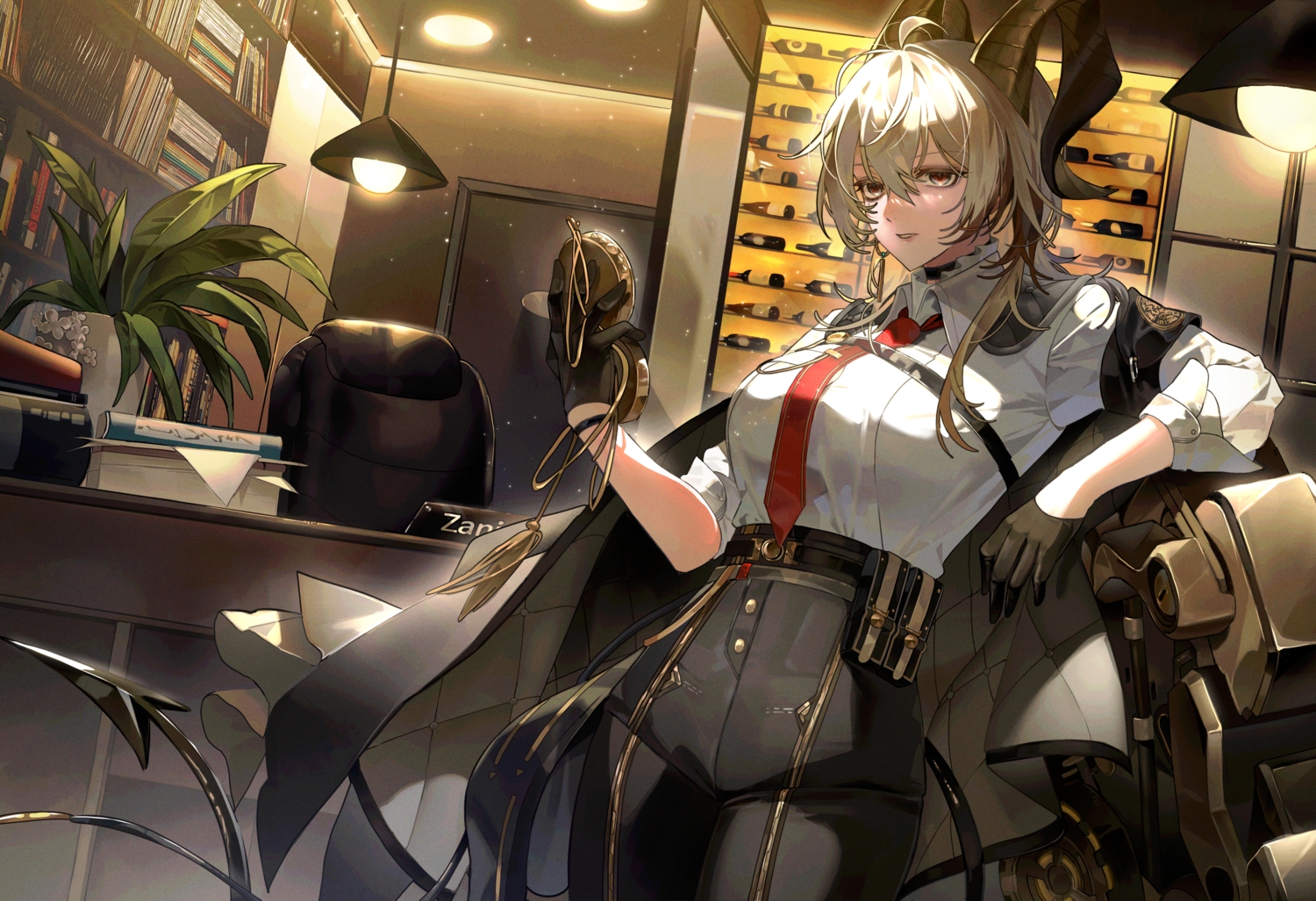 book, cape, choker, drink, fsuusux, gloves, gray_hair, horns