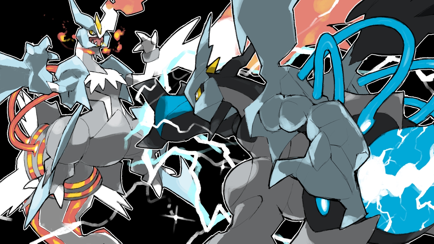 black, blacknirrow, kyurem, no_humans, pokemon, yellow_eyes