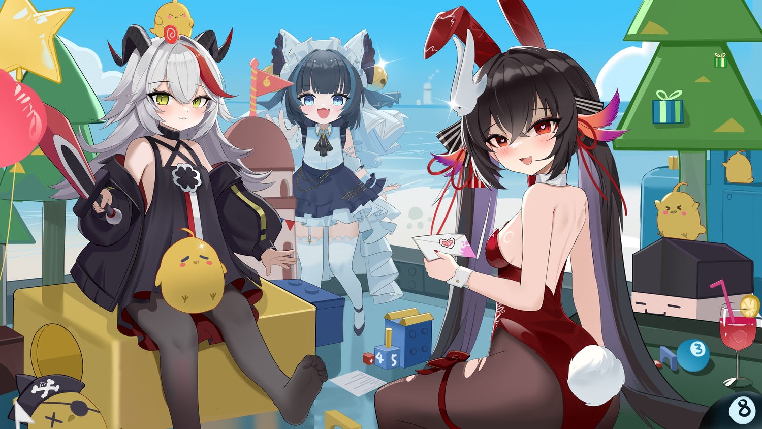 aegir_(azur_lane), aegir-chan_(azur_lane), animal, animal_ears, anthropomorphism, azur_lane, beach, bell