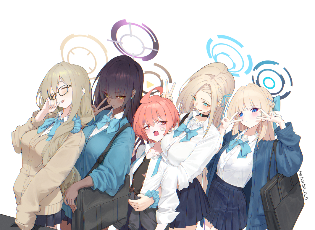 aliasing, aqua_eyes, asuma_toki, bandaid, black_hair, blonde_hair, blue_archive, blue_eyes