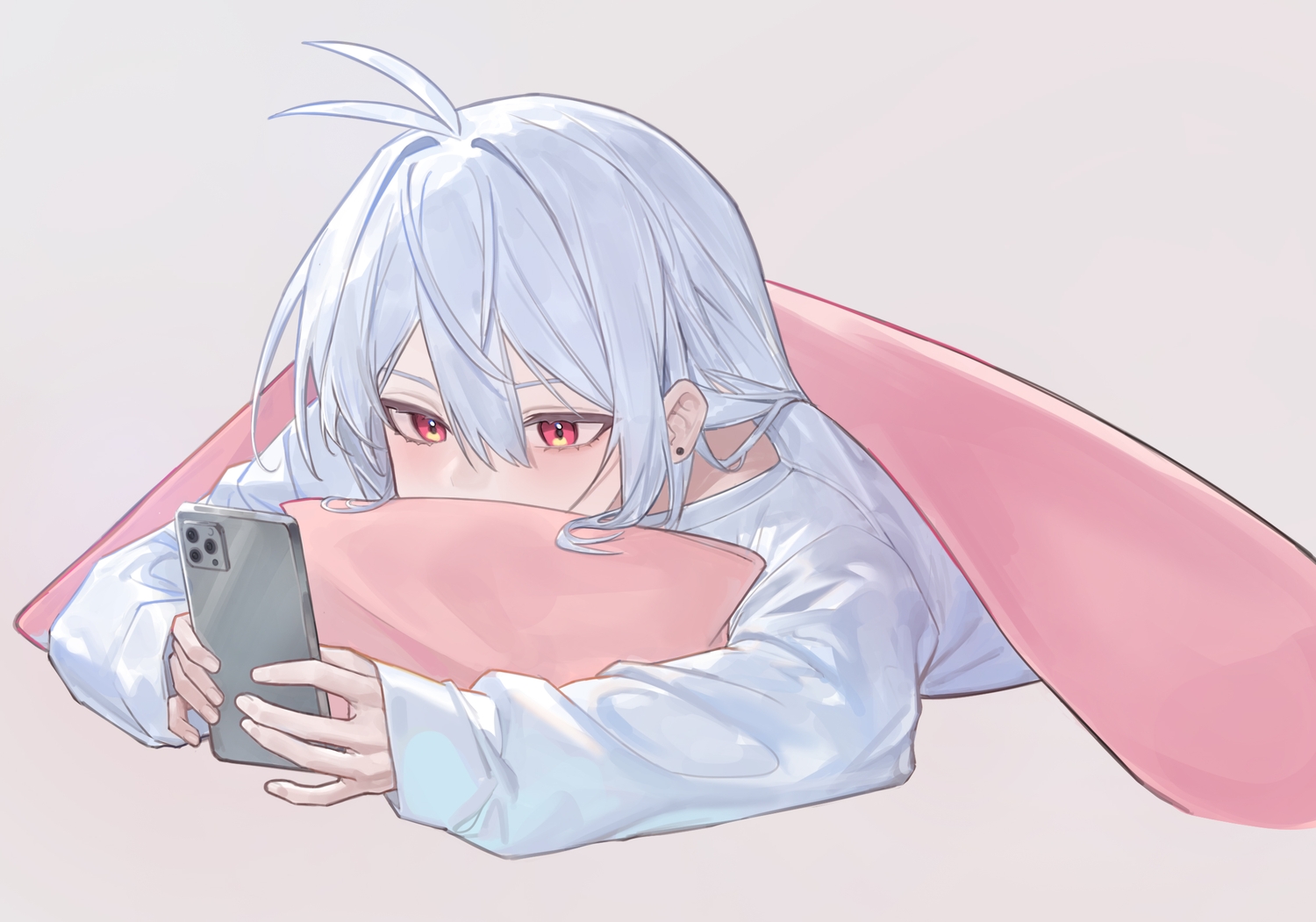 gray, original, phone, red_eyes, snacks00, white_hair