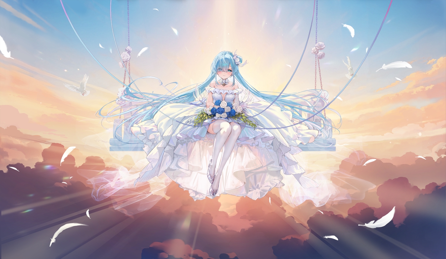 animal, anthropomorphism, aqua_eyes, aqua_hair, azur_lane, bird, chain, choker