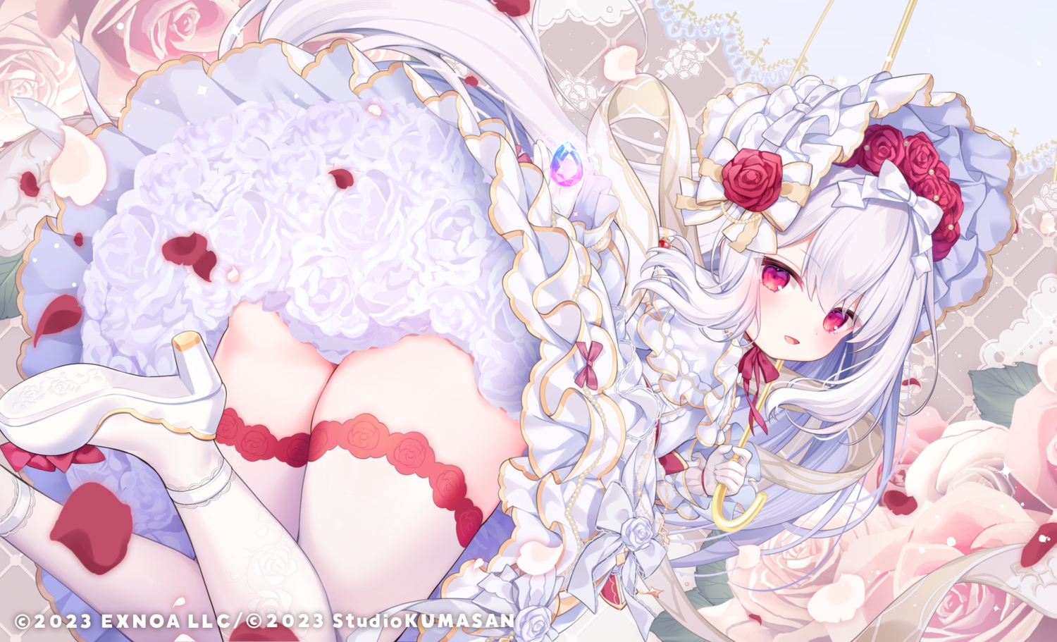 blush, bow, dress, flowers, gloves, headdress, jewelry_(twinkle_star_knights), komachi_pochi