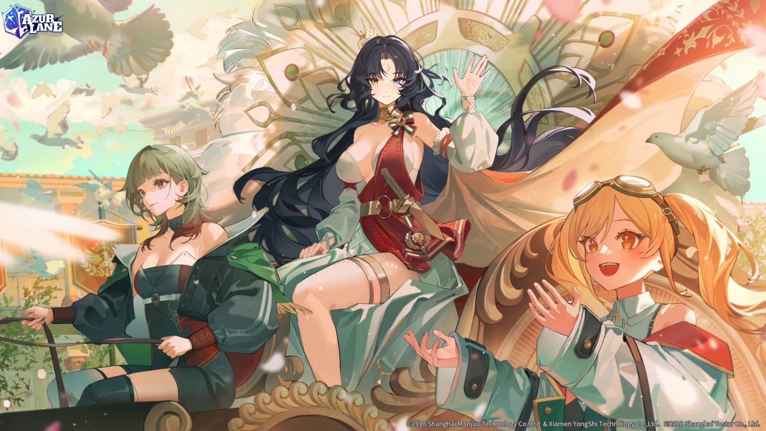 ameriya, animal, anthropomorphism, azur_lane, bicolored_eyes, bird, black_hair, breasts