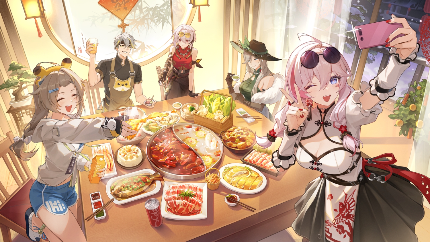 aliasing, animal_ears, apron, bai_mo_(strinova), blue_eyes, blush, braids, breasts
