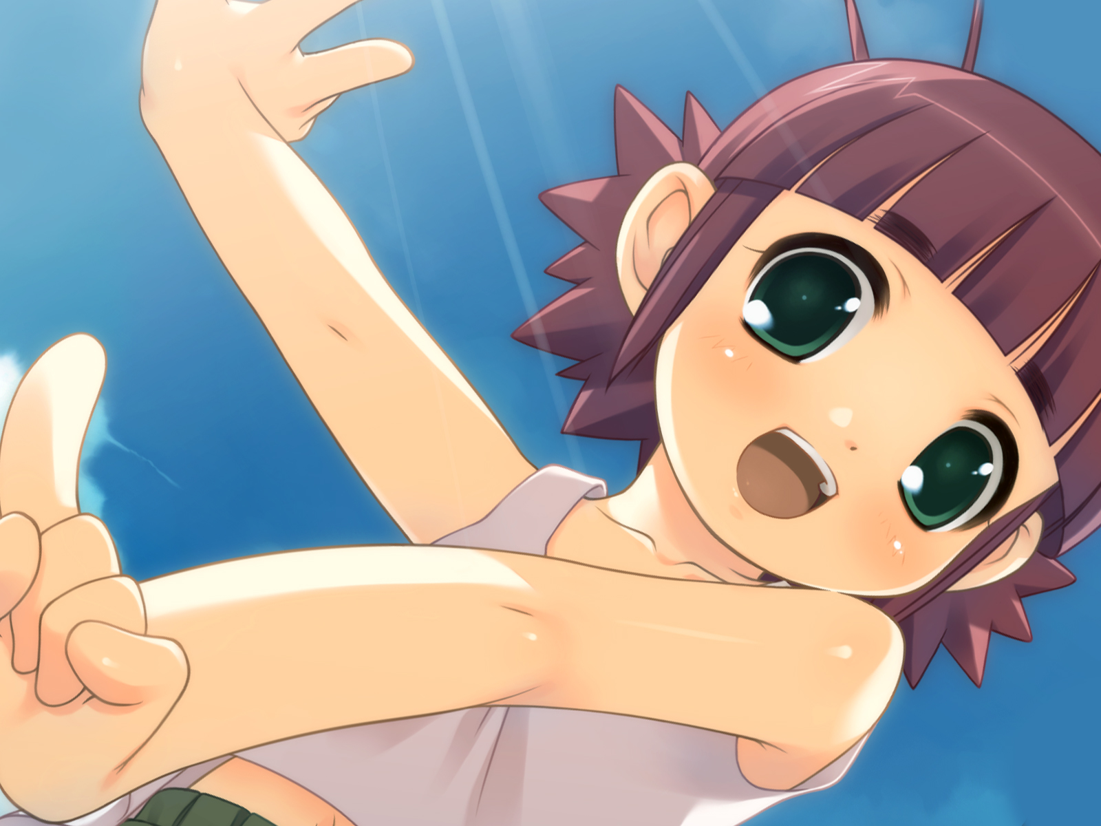 akiba_hideki, close, colorful_dot, desert_punk, green_eyes, kosuna, loli, short_hair