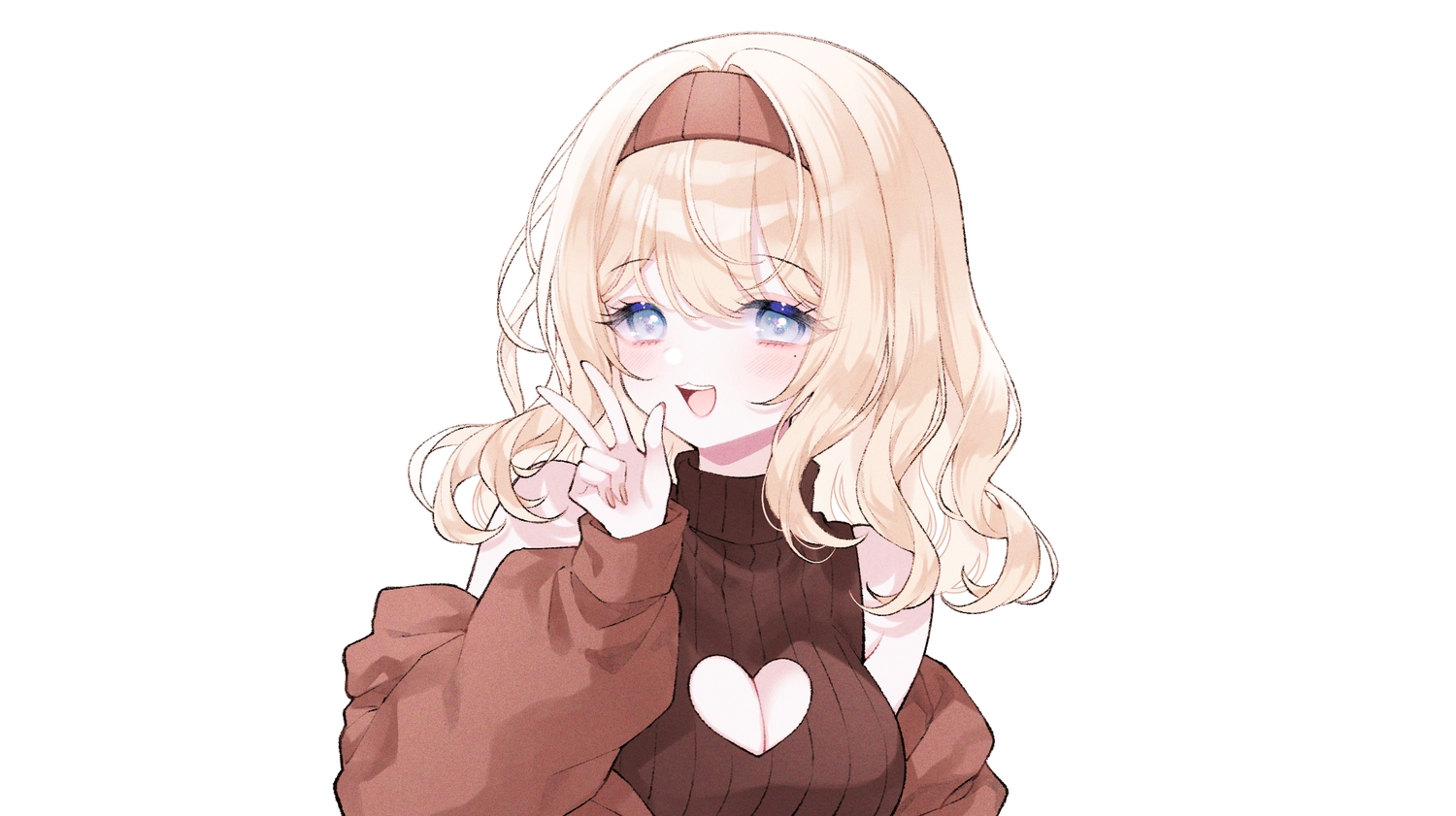 blonde_hair, blue_eyes, blush, breasts, cat_smile, cleavage, close, headband, original, short_hair, third-party_edit, ting_(tingiiio), white