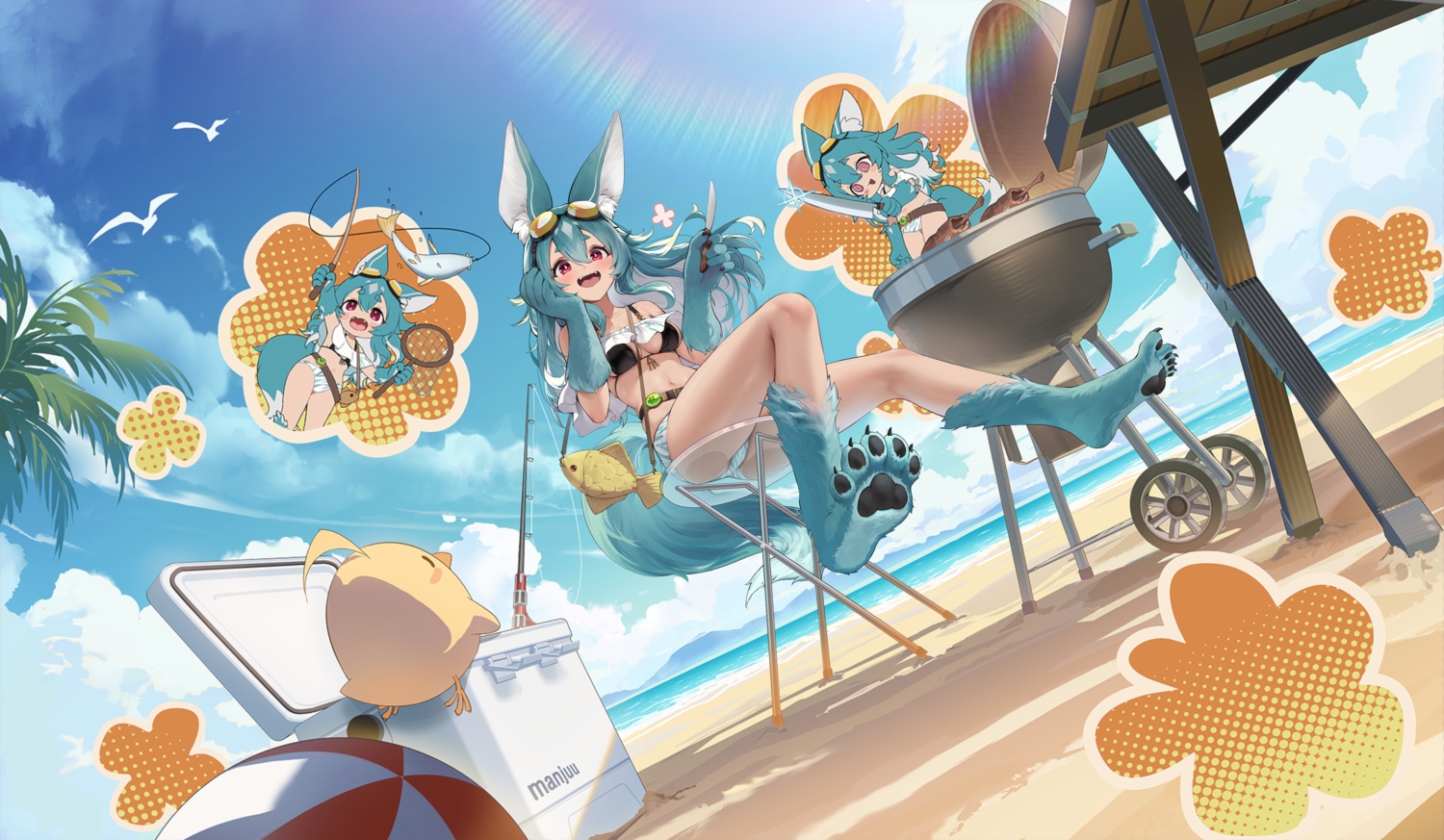 animal, animal_ears, aqua_hair, atelier, atelier_yumia, azur_lane, beach, bikini