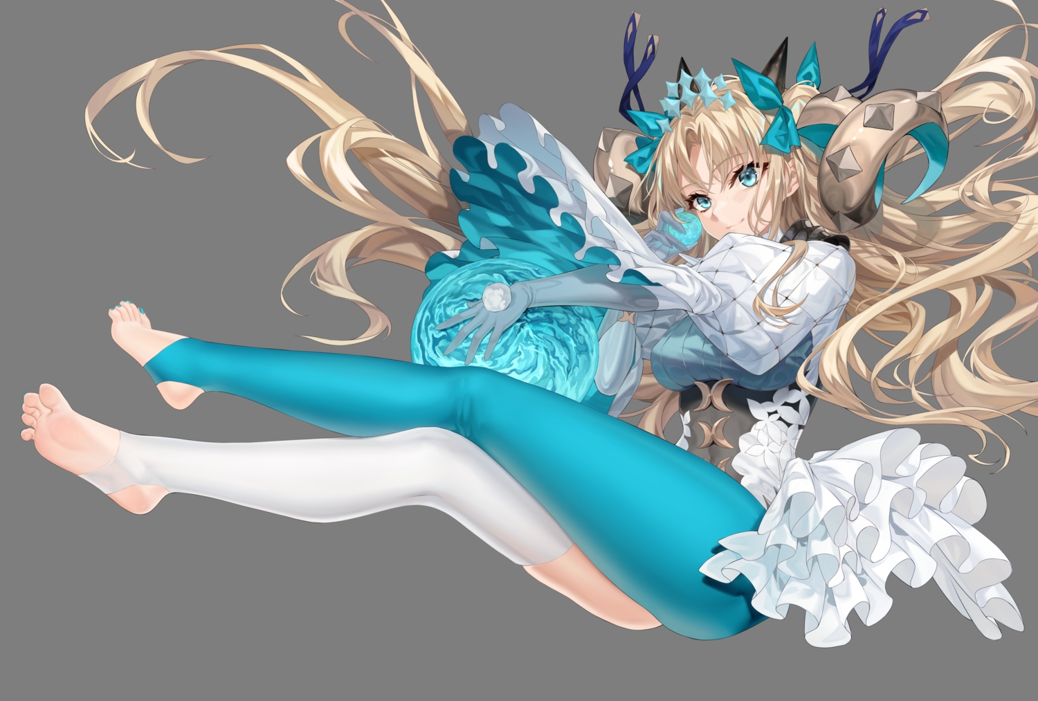 aqua_eyes, barefoot, blonde_hair, elbow_gloves, ereshkigal_(fate/grand_order), fate/grand_order, fate_(series), gloves
