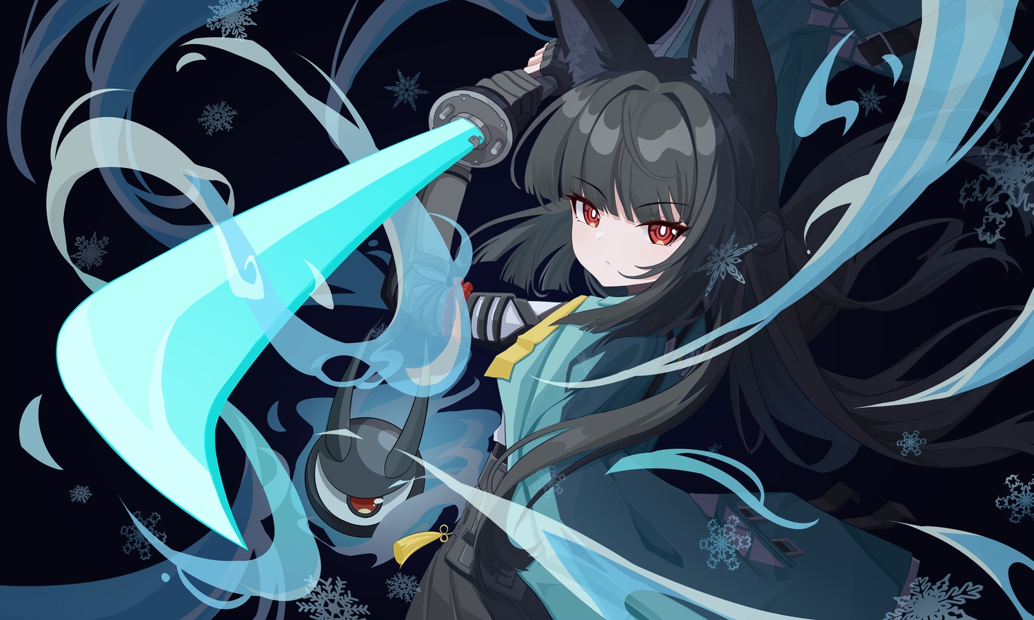 aichinaigai, animal_ears, black_hair, braids, cape, elbow_gloves, fire, gloves