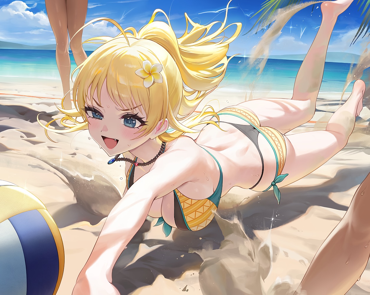 aliasing, ame_(uten_cancel), ass, ball, barefoot, beach, bikini, blonde_hair