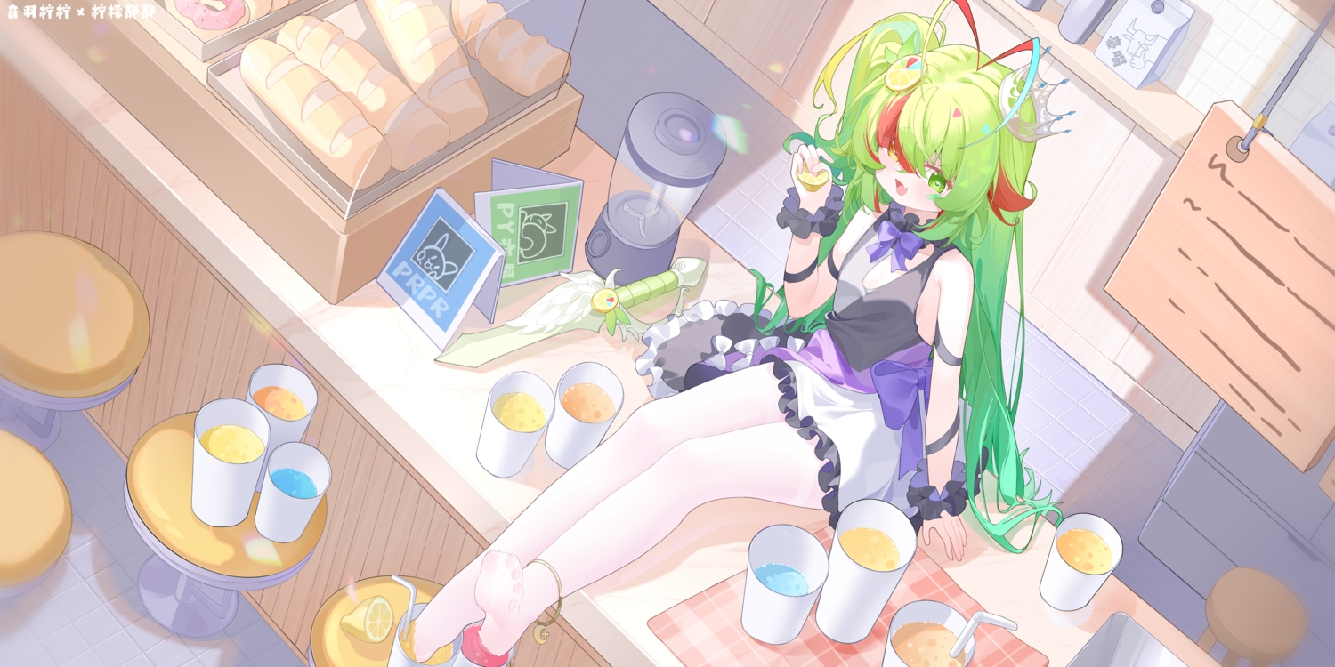 blush, bow, crown, dress, drink, fang, flat_chest, food