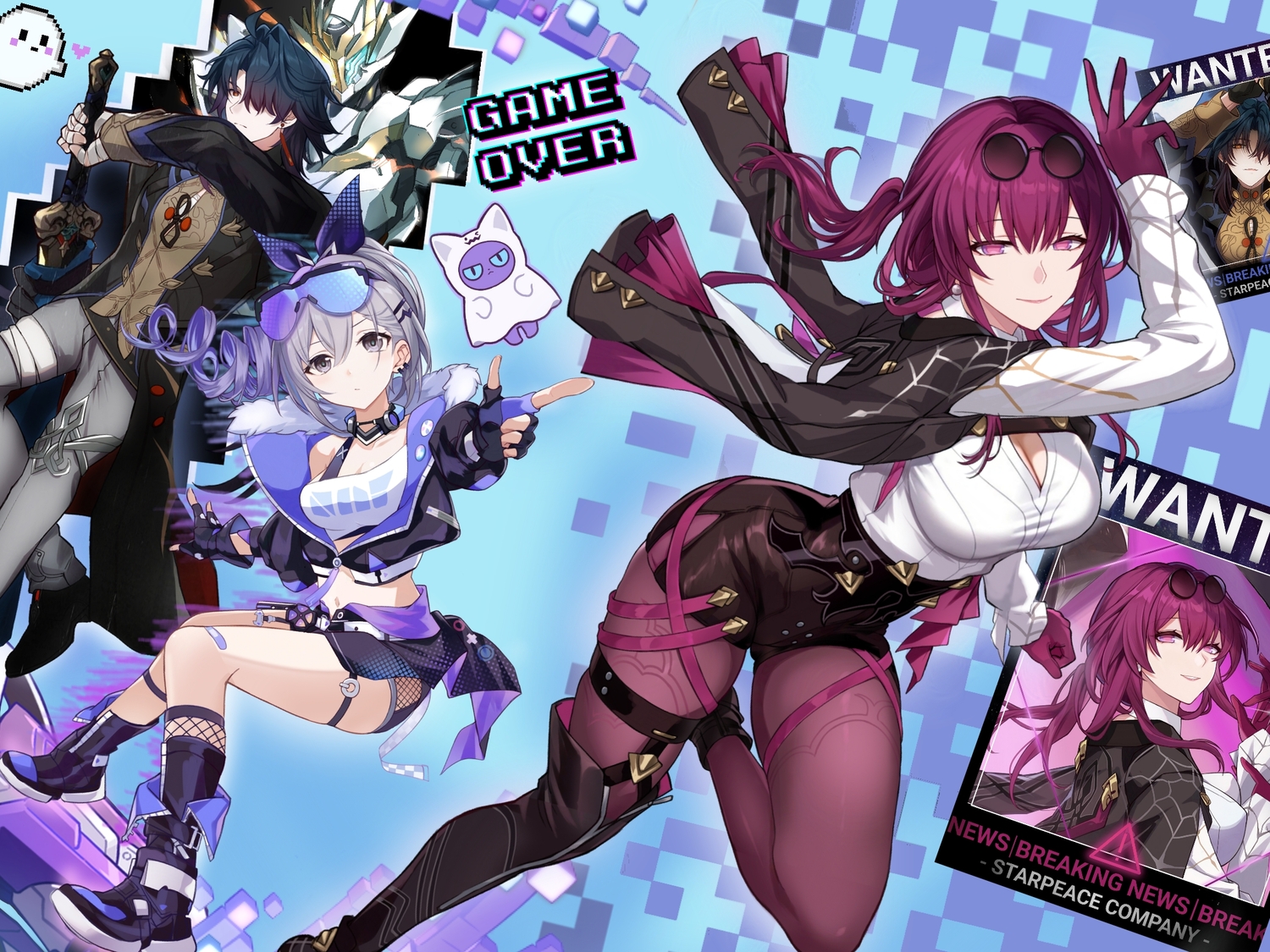 bandage, black_hair, blade_(honkai:_star_rail), boots, breasts, choker, cleavage, garter